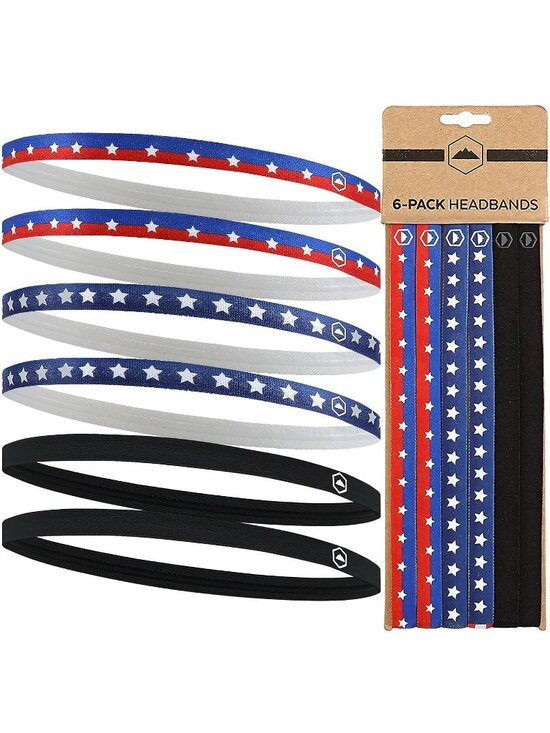 Women\'s Black USA Thin Elastic Headbands Workout Sweatbands Hair Accessories